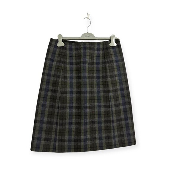 Prada Plaid Wool/Angora Straight Skirt,  Size 44 Italy, Gray, Blue, Brown - Picture 1 of 14